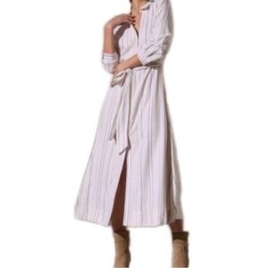 Brochu Walker The Dree Striped Dress Modal No Belt Shirtdress Preppy Old Money M
